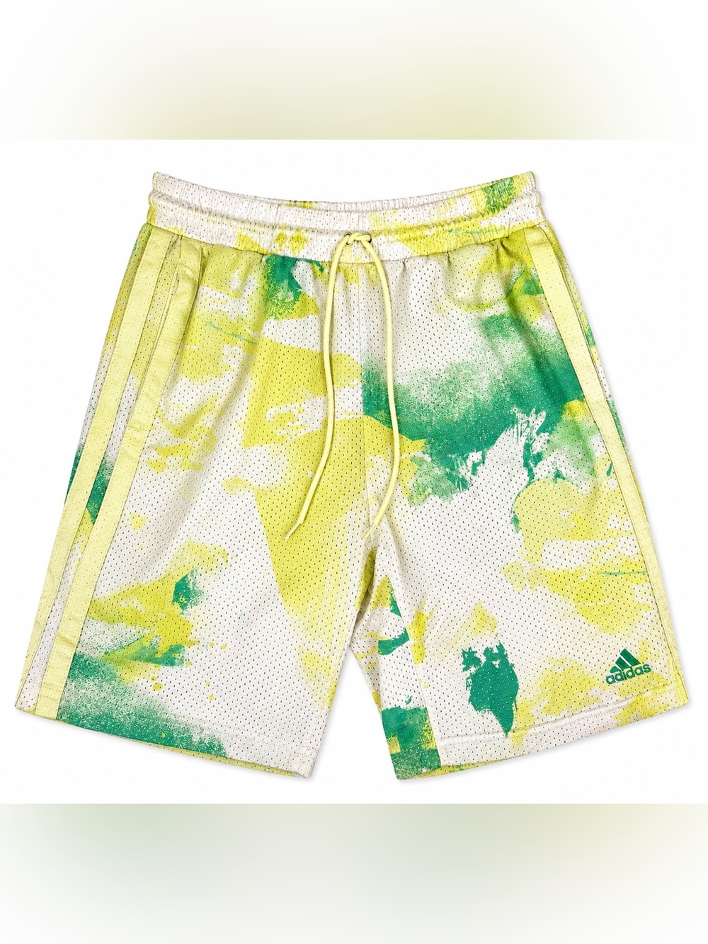 Adidas Mesh Athletic Basketball Shorts Green Yellow Abstract Print Men's Size L